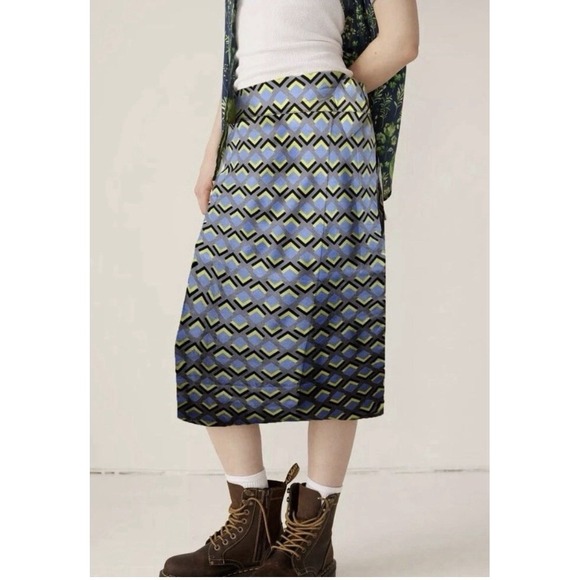 Wildfang Dresses & Skirts - WILDFANG The Empower Satin Wrap Skirt Geometric Blue Yellow XL NWT